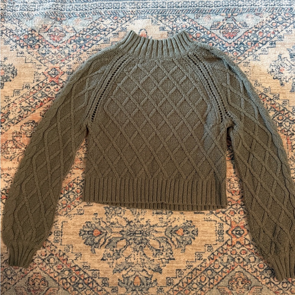 American Eagle Outfitters Olive Green Cable Knit Sweater